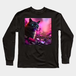 Black Cat With Blue Eyes | Grey and black cat with blue eyes | Digital art Sticker Long Sleeve T-Shirt